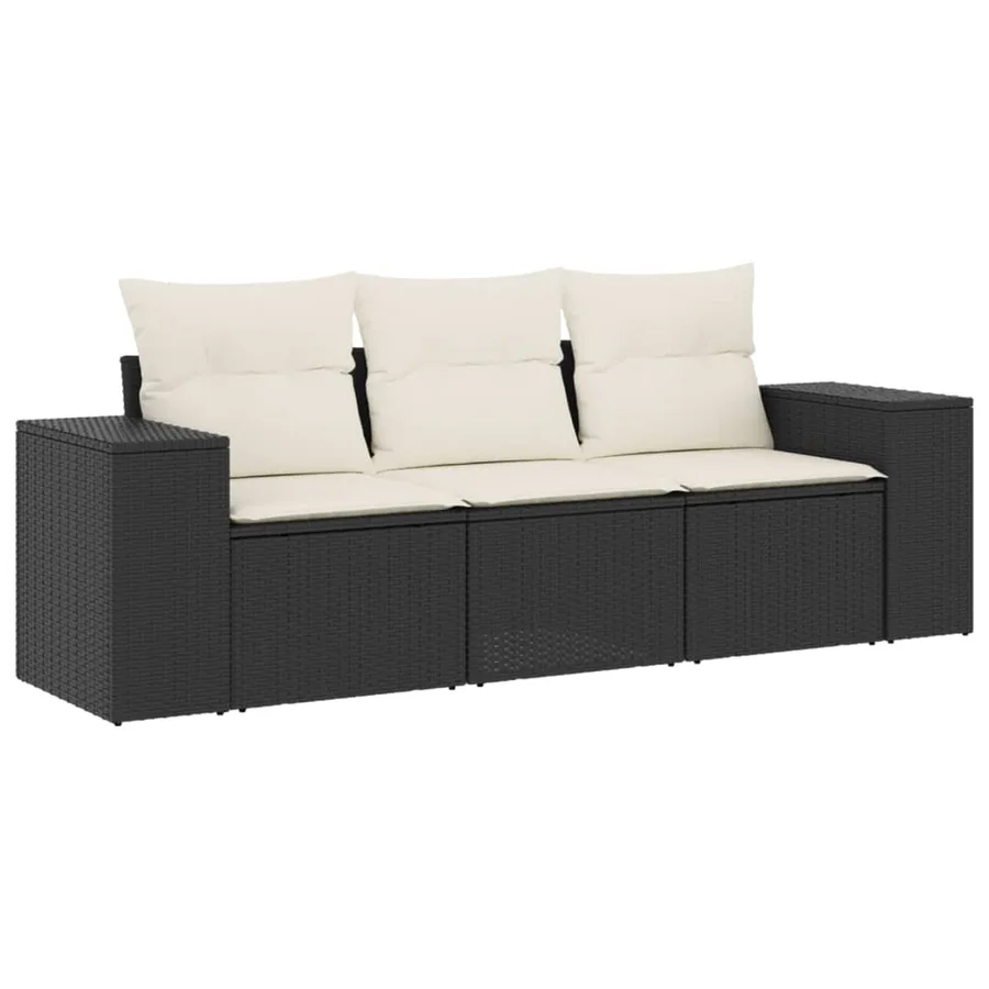 Salon de jardin 3 pcs avec coussins noir résine tressée - 2