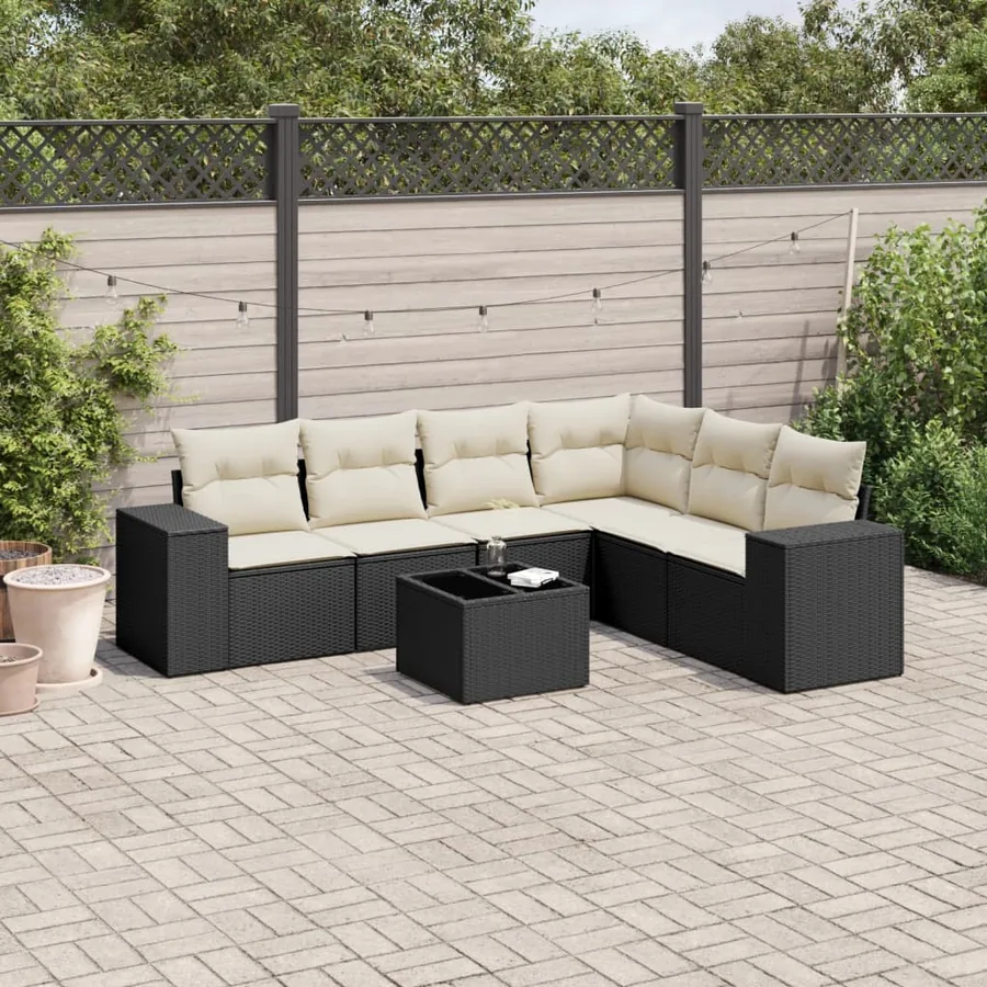 Salon de jardin 7 pcs avec coussins noir résine tressée 62 x 62 x 69 cm - 58,8 kg