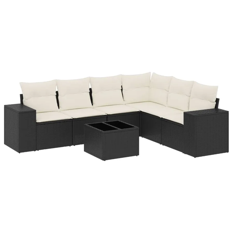 Salon de jardin 7 pcs avec coussins noir résine tressée 62 x 62 x 69 cm - 58,8 kg - 2