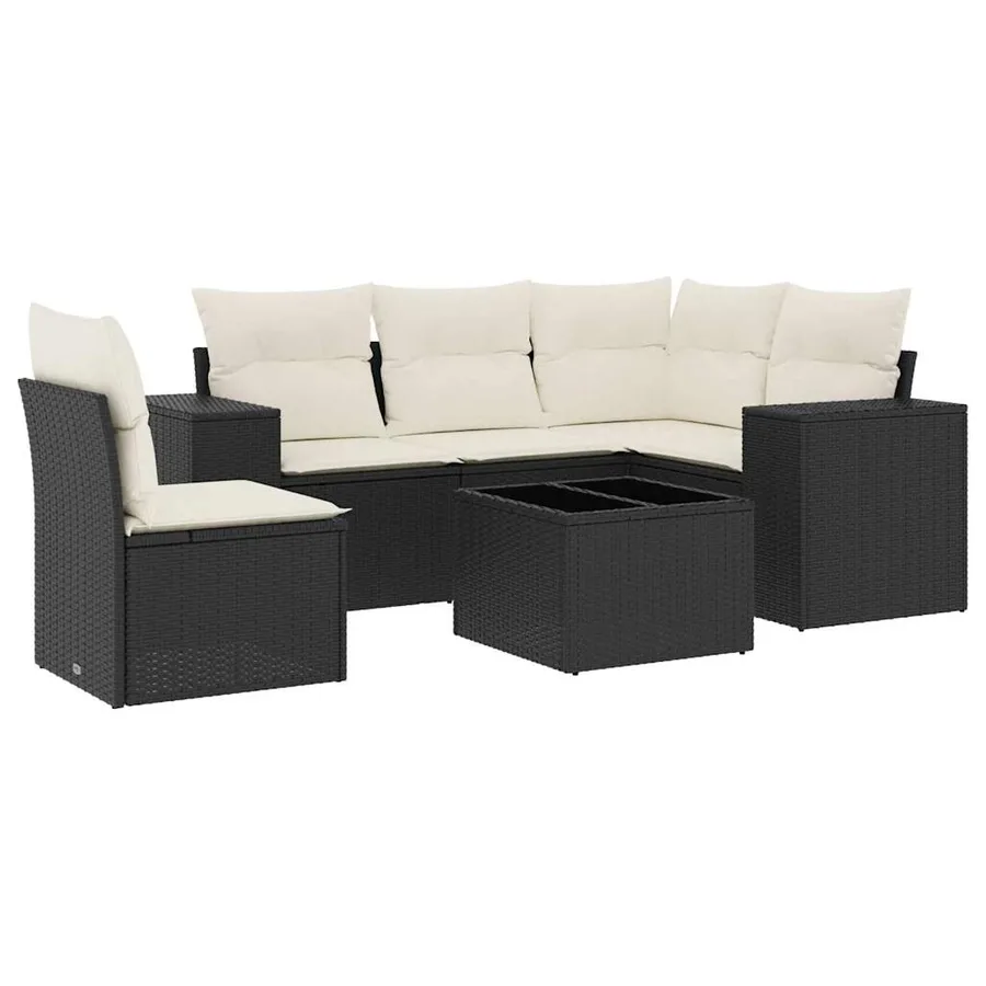 Salon de jardin 6 pcs avec coussins noir résine tressée - 2