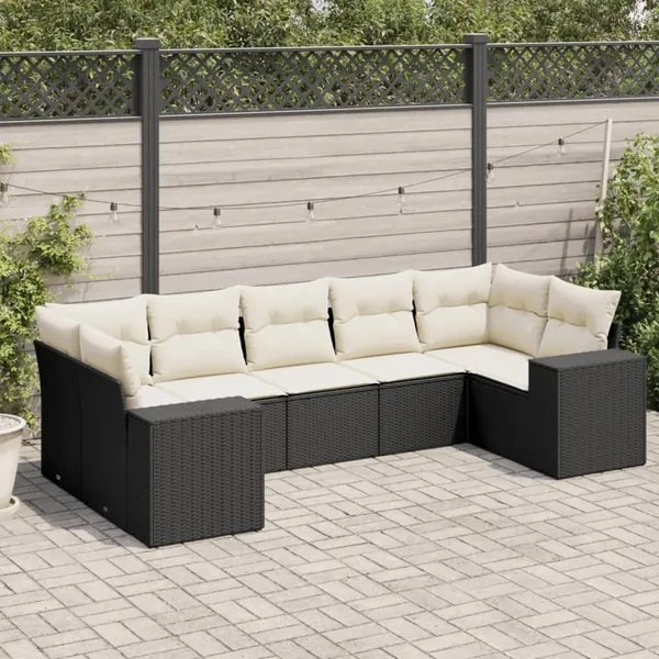 Salon de jardin 7 pcs avec coussins noir résine tressée 62 x 62 x 69 cm - 60,7 kg