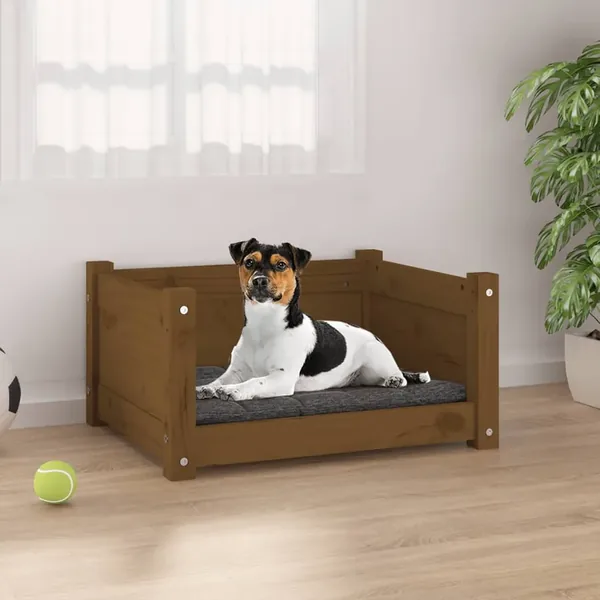 Lit pour chien Marron miel 55,5x45,5x28 cm Bois massif de pin