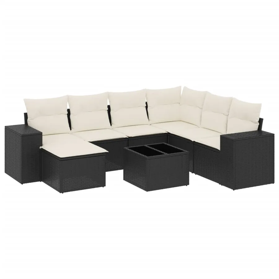 Salon de jardin 8 pcs avec coussins noir résine tressée - 2