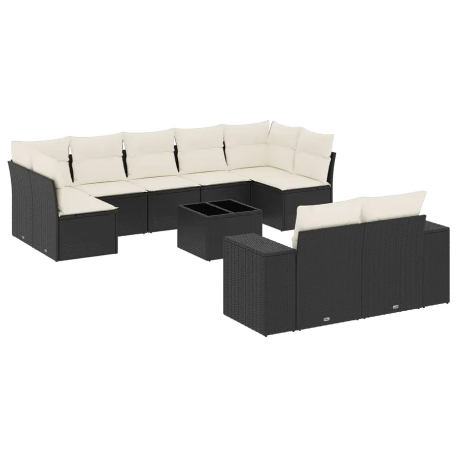 Salon de jardin 10 pcs avec coussins noir résine tressée - 2