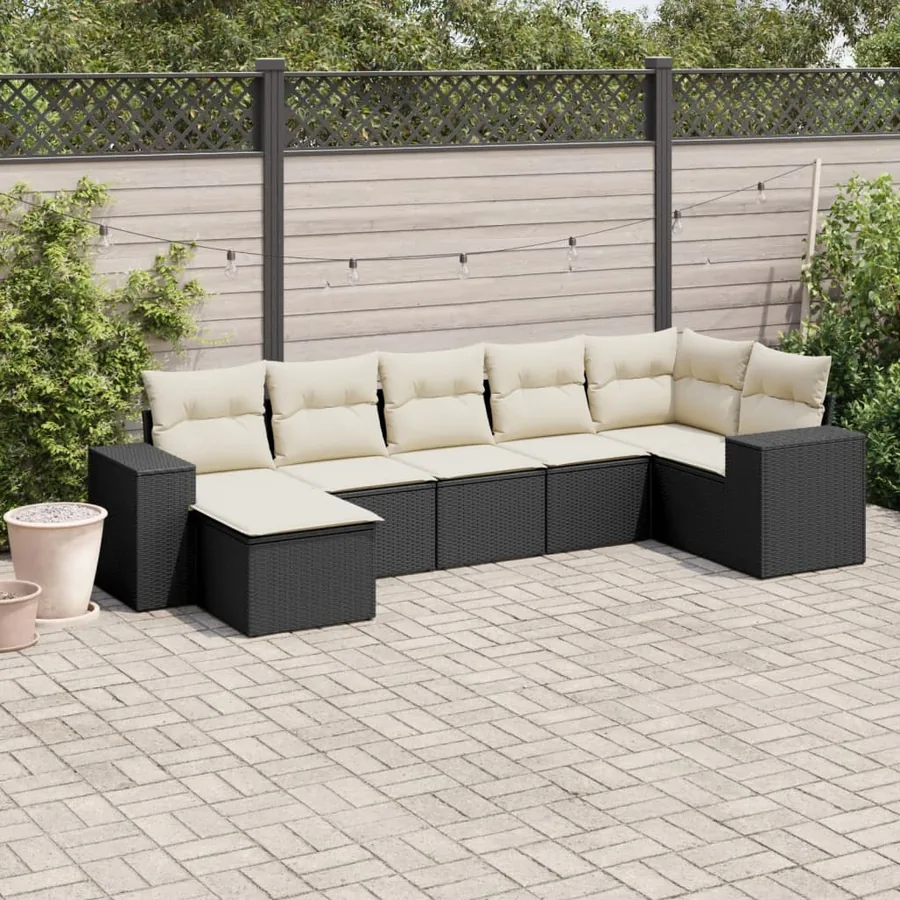 Salon de jardin 7 pcs avec coussins noir résine tressée 62 x 62 x 69 cm - 57,6 kg