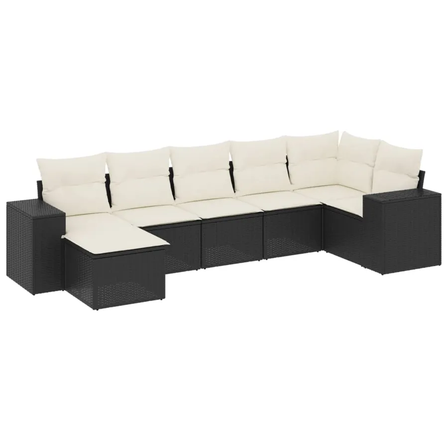 Salon de jardin 7 pcs avec coussins noir résine tressée 62 x 62 x 69 cm - 57,6 kg - 2