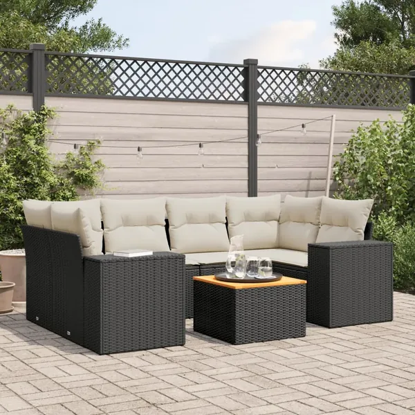 Salon de jardin 7 pcs avec coussins noir résine tressée 62 x 62 x 69 cm - 61,0 kg