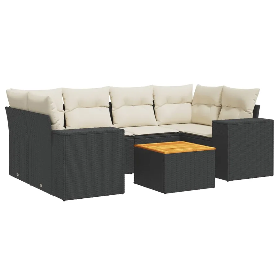 Salon de jardin 7 pcs avec coussins noir résine tressée 62 x 62 x 69 cm - 61,0 kg - 2