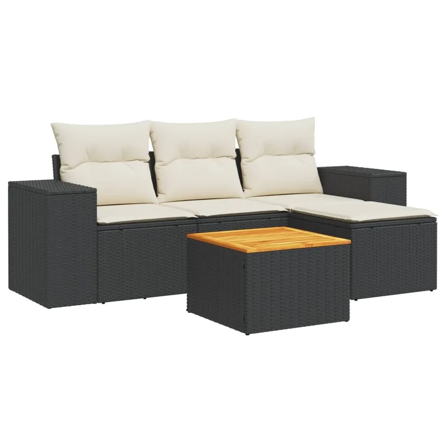 Salon de jardin 5 pcs avec coussins noir résine tressée - 2