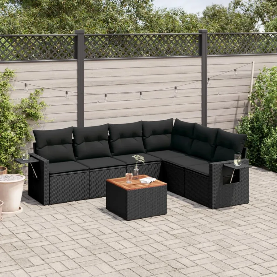 Salon de jardin 7 pcs avec coussins noir résine tressée 62 x 62 x 69 cm - 60,6 kg