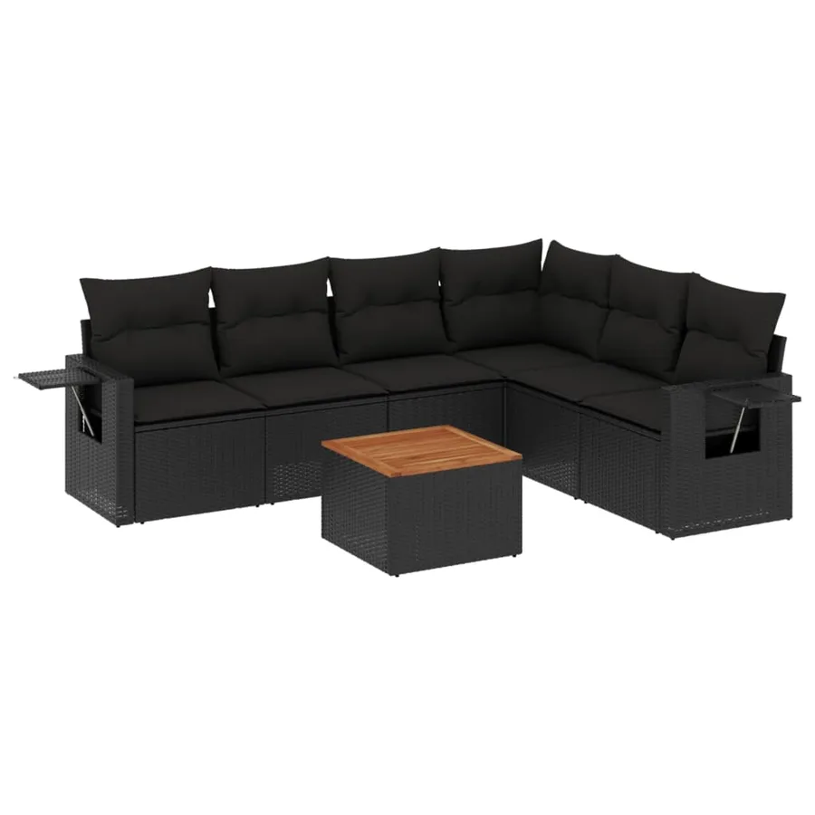 Salon de jardin 7 pcs avec coussins noir résine tressée 62 x 62 x 69 cm - 60,6 kg - 2