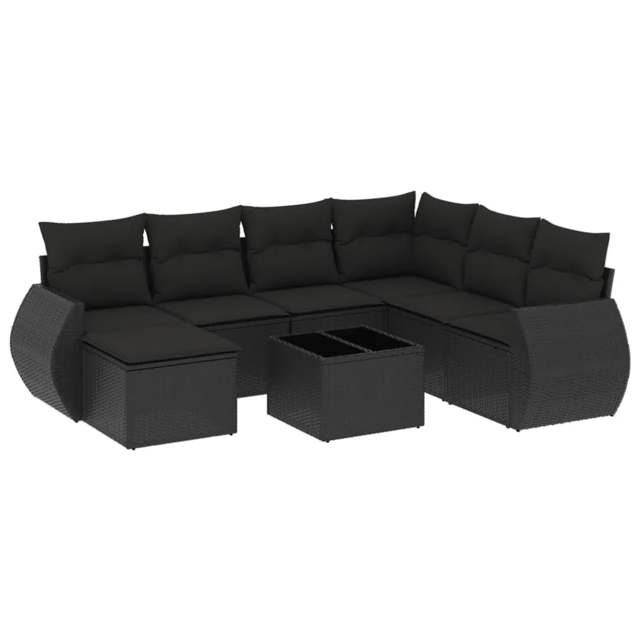 Salon de jardin 8 pcs avec coussins noir résine tressée - 2