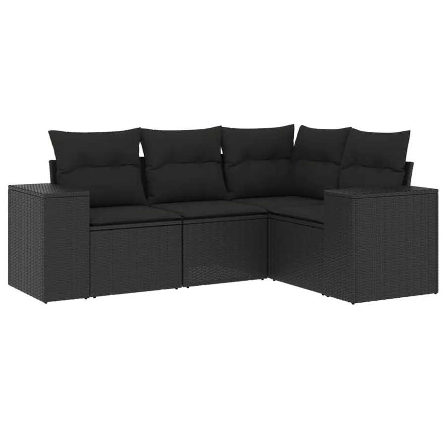 Salon de jardin 4 pcs avec coussins noir résine tressée - 2