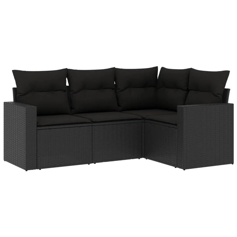 Salon de jardin 4 pcs avec coussins noir résine tressée - 2