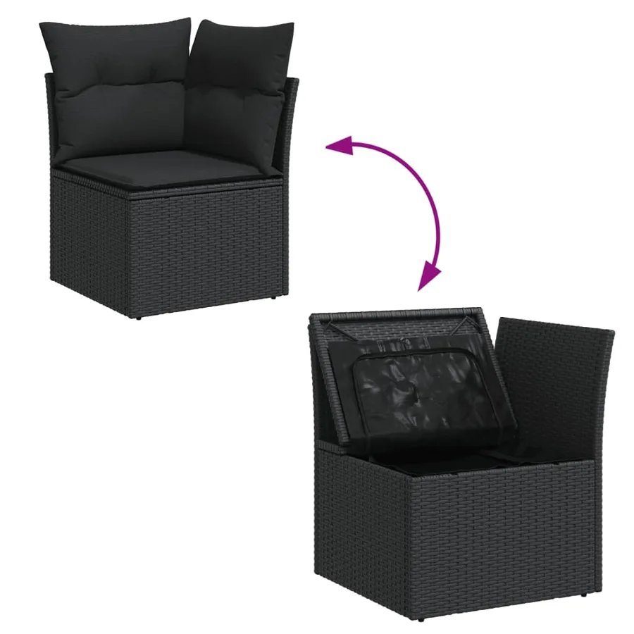 Salon de jardin avec coussins 13 pcs noir résine tressée - 5