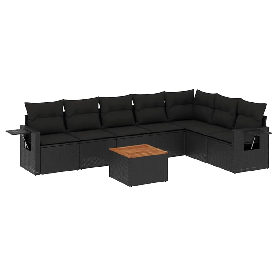 Salon de jardin 8 pcs avec coussins noir résine tressée - 2