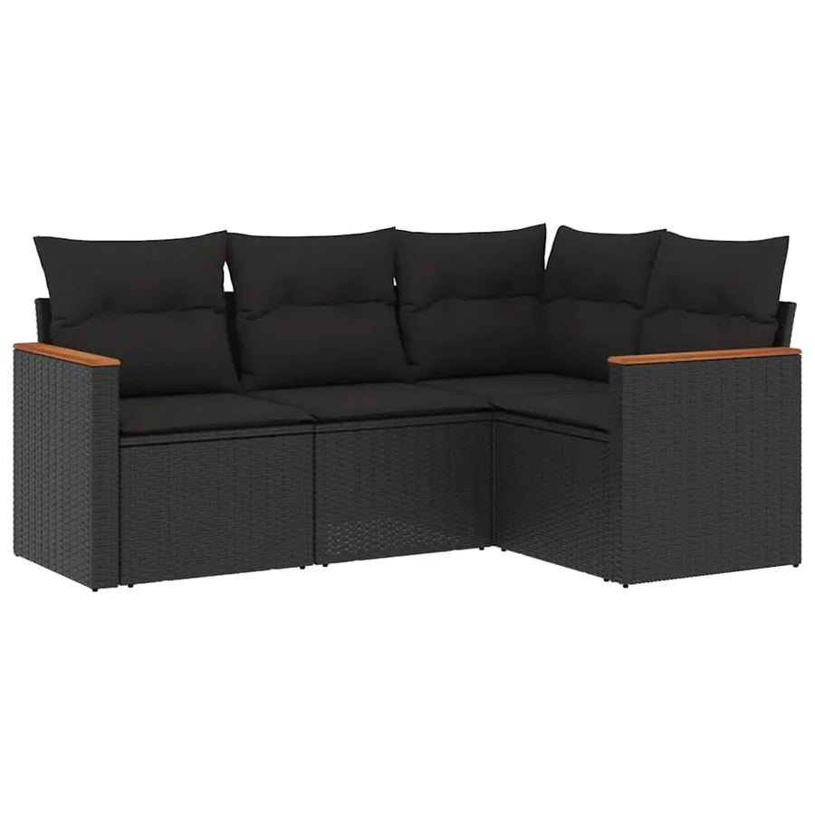 Salon de jardin 4 pcs avec coussins noir résine tressée - 2