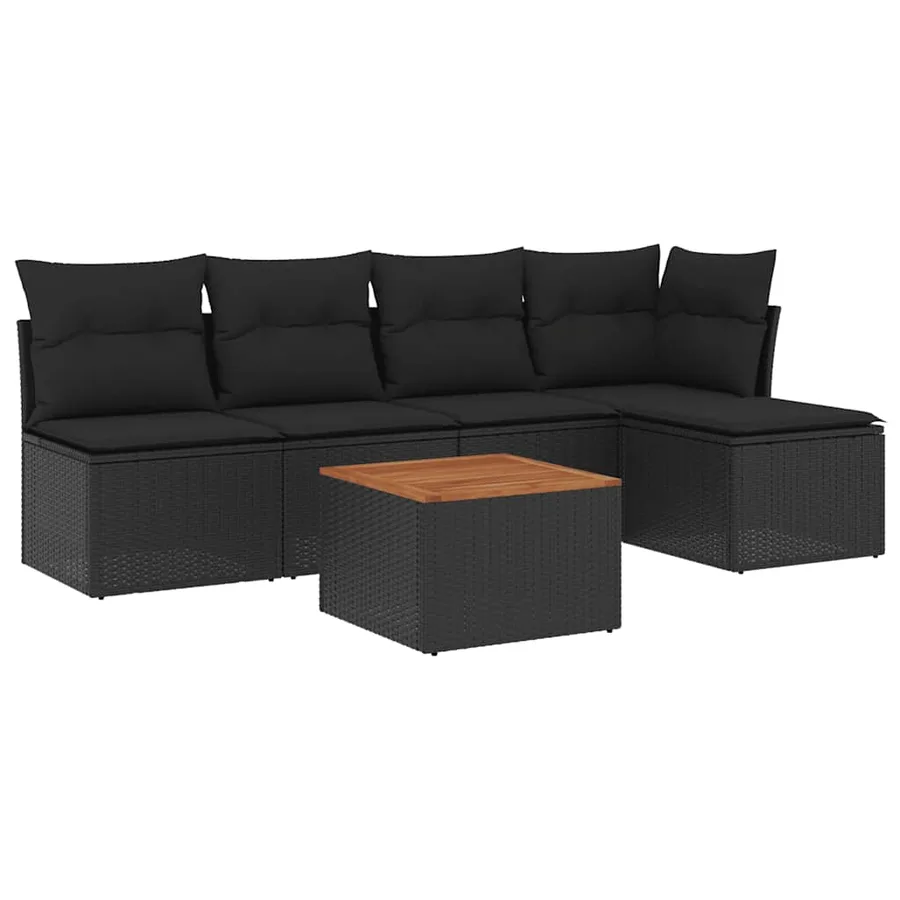 Salon de jardin 6 pcs avec coussins noir résine tressée - 2