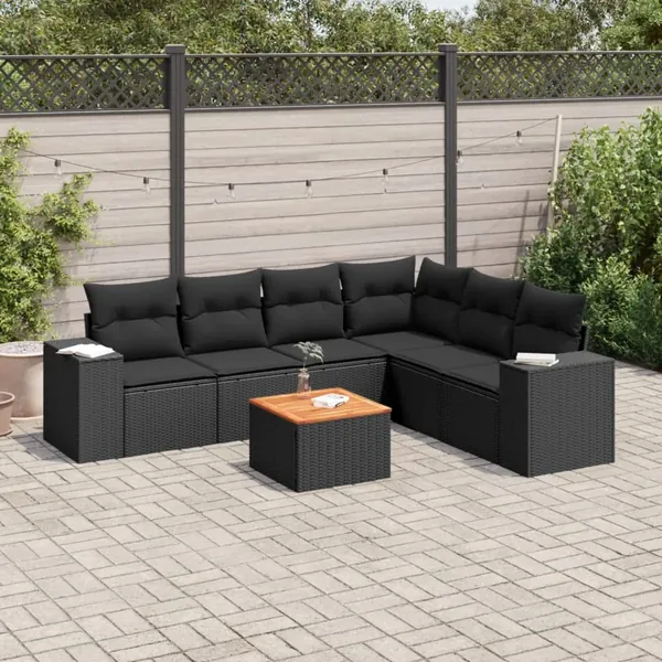 Salon de jardin 7 pcs avec coussins noir résine tressée 62 x 62 x 69 cm - 62,6 kg