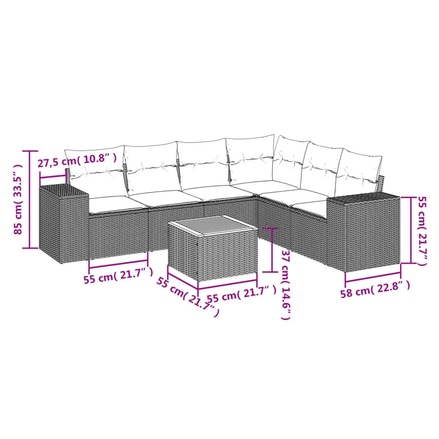 Salon de jardin 7 pcs avec coussins noir résine tressée 62 x 62 x 69 cm - 62,6 kg - 3