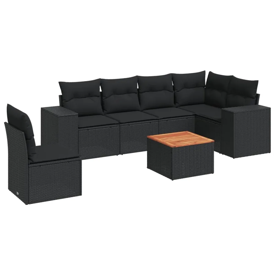 Salon de jardin 7 pcs avec coussins noir résine tressée 62 x 62 x 69 cm - 62,6 kg - 2