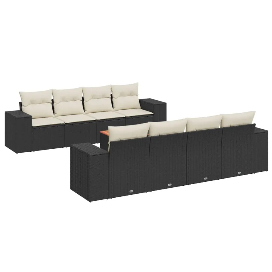 Salon de jardin 9 pcs avec coussins noir résine tressée - 2