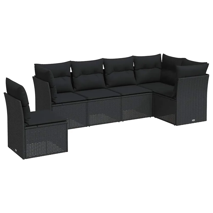 Salon de jardin 6 pcs avec coussins noir résine tressée - 2