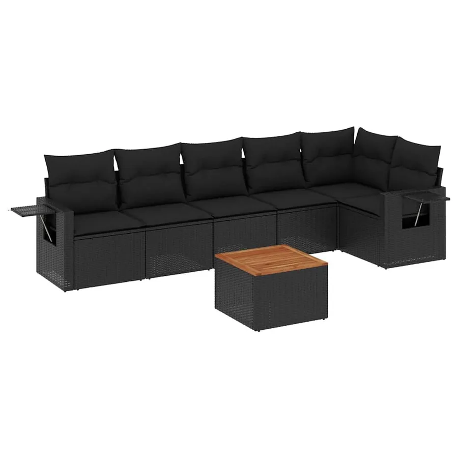 Salon de jardin 7 pcs avec coussins noir résine tressée 62 x 62 x 69 cm - 60,6 kg - 2