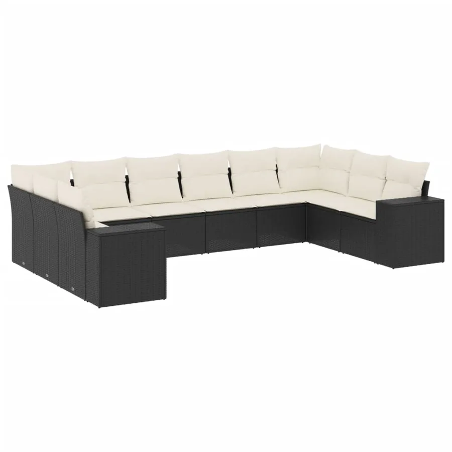 Salon de jardin 10 pcs avec coussins noir résine tressée - 2