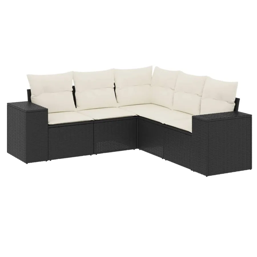 Salon de jardin 5 pcs avec coussins noir résine tressée - 2