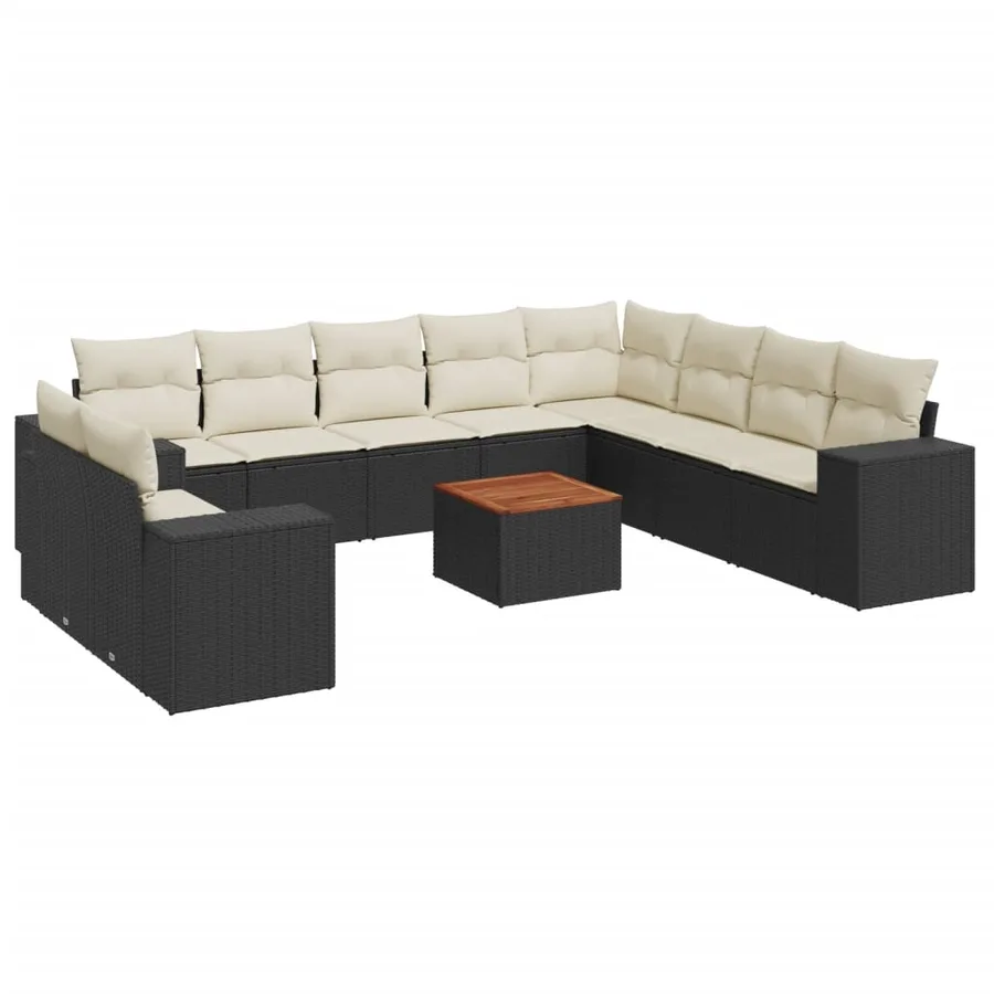 Salon de jardin 11 pcs avec coussins noir résine tressée - 2