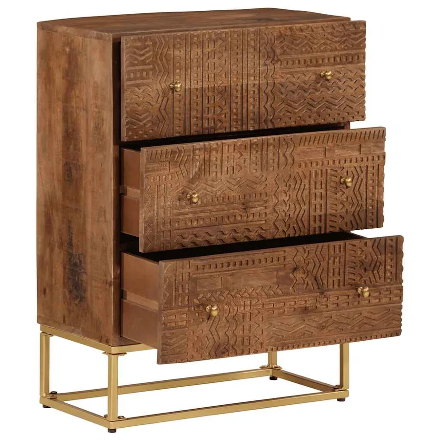 Commode 55x30x76 cm bois massif de manguier et fer - 2