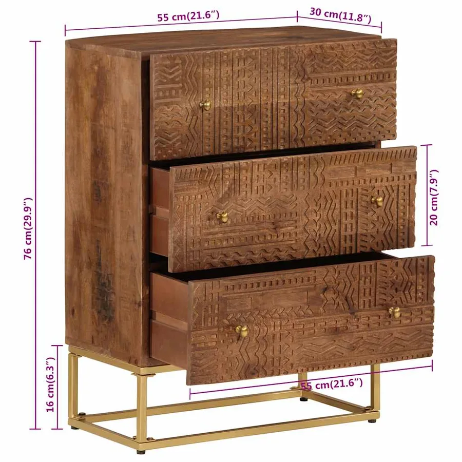 Commode 55x30x76 cm bois massif de manguier et fer - 9