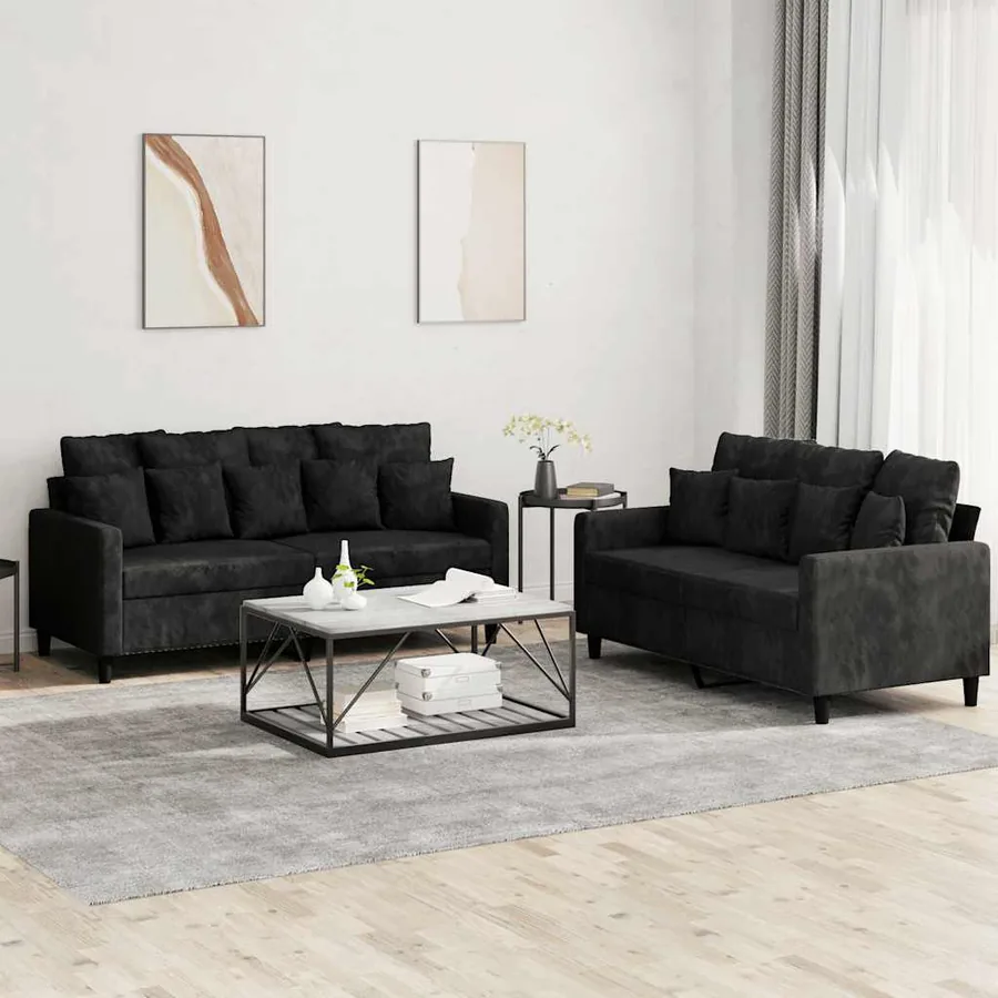 Ensemble de canapés 2 pcs avec coussins Noir Velours