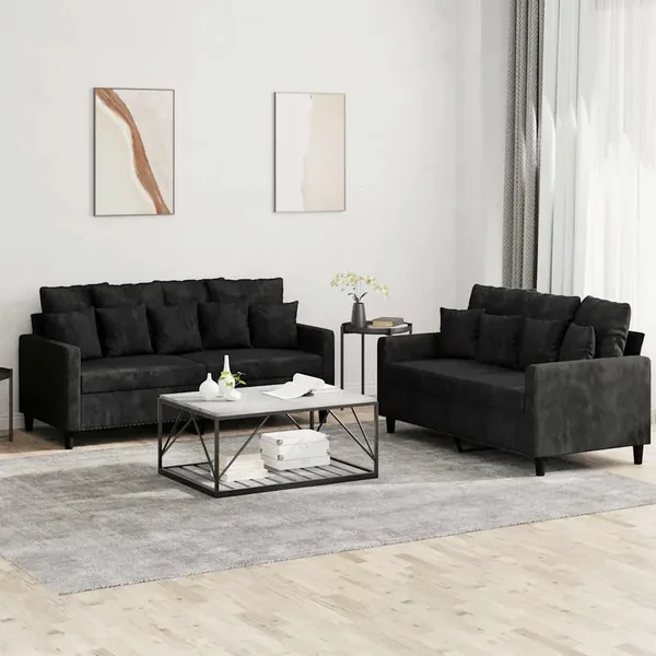 Ensemble de canapés 2 pcs avec coussins Noir Velours