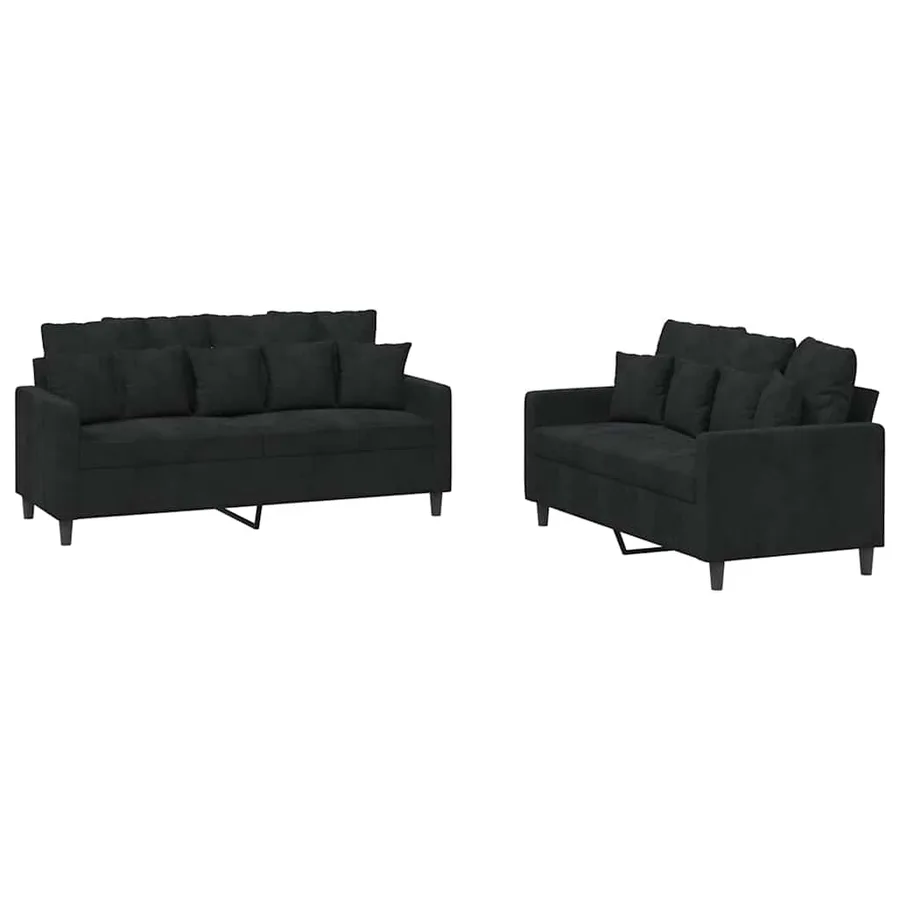 Ensemble de canapés 2 pcs avec coussins Noir Velours - 2