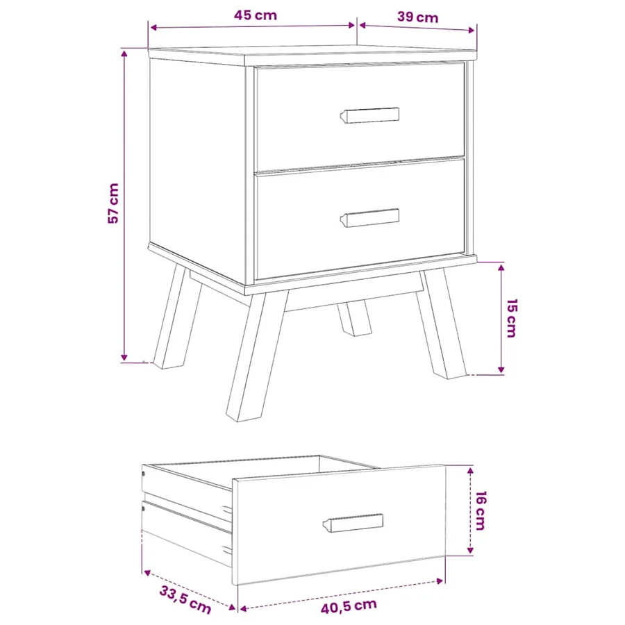Table de chevet OLDEN marron bois de pin solide - 12
