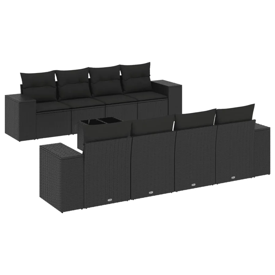 Salon de jardin 9 pcs avec coussins noir résine tressée - 2