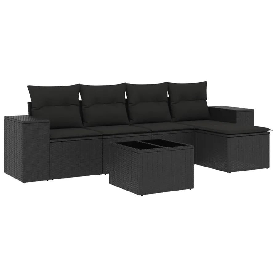 Salon de jardin 6 pcs avec coussins noir résine tressée - 2