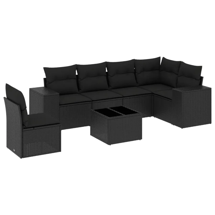 Salon de jardin 7 pcs avec coussins noir résine tressée 62 x 62 x 69 cm - 58,9 kg - 2