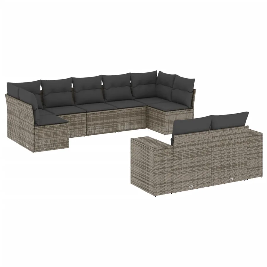 Salon de jardin 9 pcs avec coussins gris résine tressée - 2