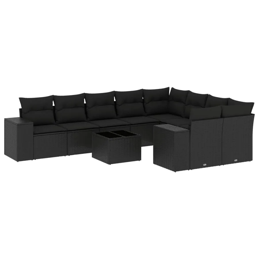 Salon de jardin 10 pcs avec coussins noir résine tressée - 2