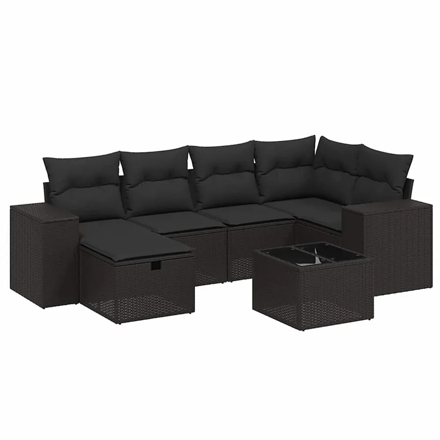Salon de jardin 7 pcs avec coussins noir résine tressée 62 x 62 x 69 cm - 60,4 kg - 2
