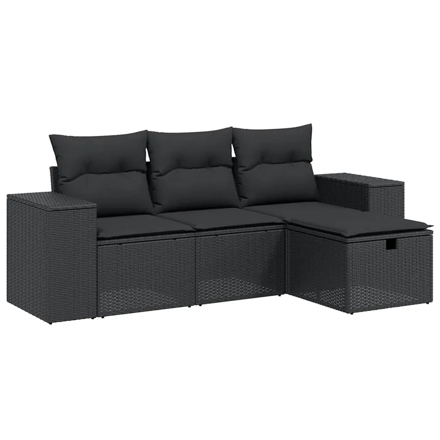 Salon de jardin 4 pcs avec coussins noir résine tressée - 2