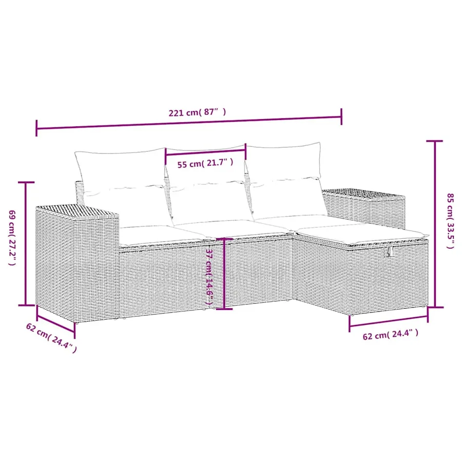 Salon de jardin 4 pcs avec coussins noir résine tressée - 4