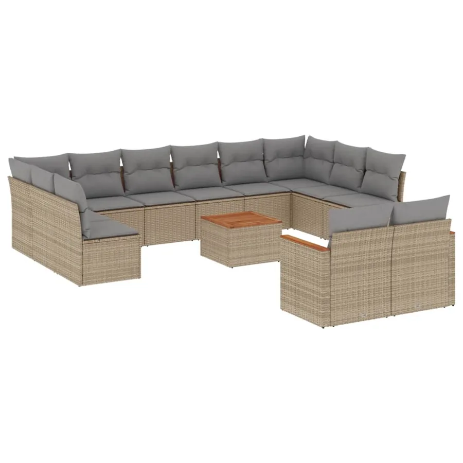 Salon de jardin et coussins 13 pcs mélange beige résine tressée - 2