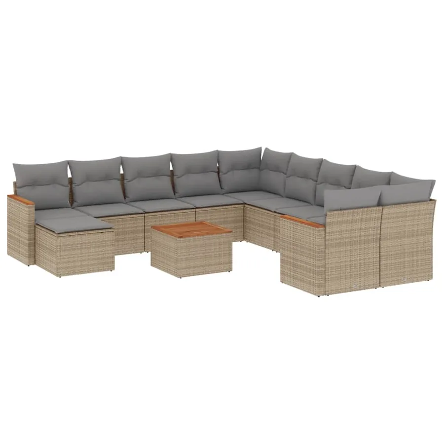 Salon de jardin et coussins 12 pcs mélange beige résine tressée - 2