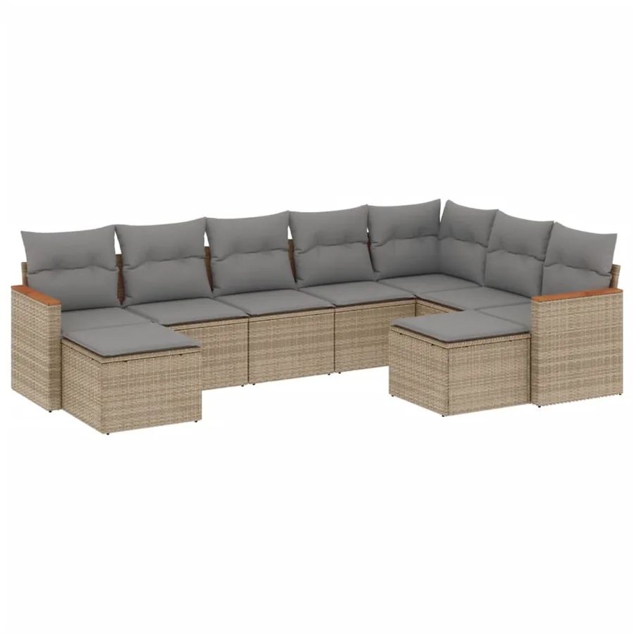 Salon de jardin avec coussins 9pcs mélange beige résine tressée - 2