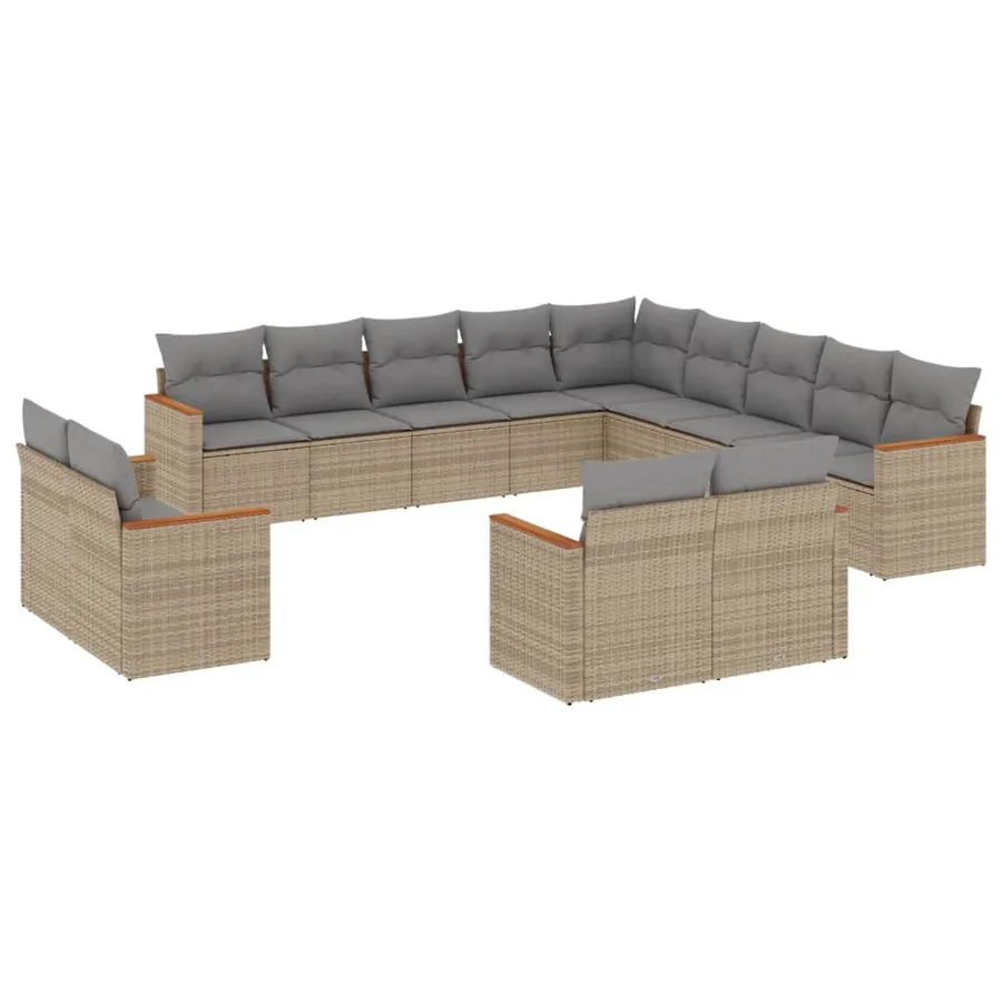 Salon de jardin et coussins 13 pcs mélange beige résine tressée - 2