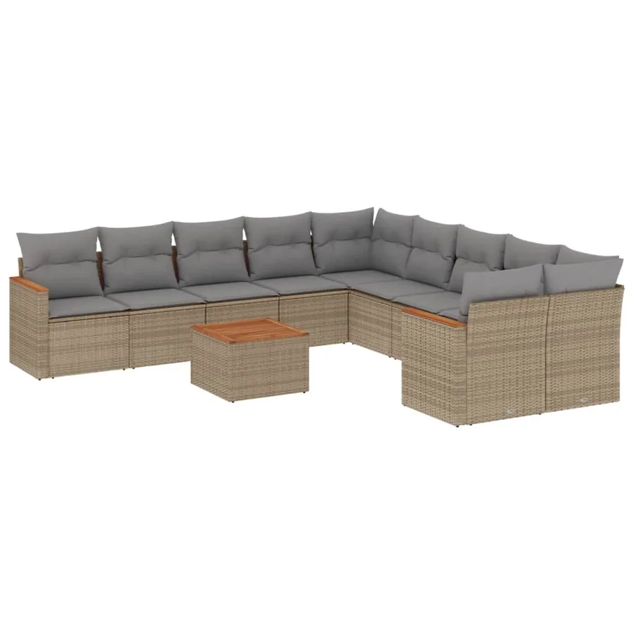 Salon de jardin et coussins 11 pcs mélange beige résine tressée - 2